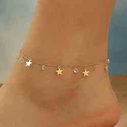 Kinitial exquisite and fashionable laser plated anklet, with a bright stone and five pointed star as an anniversary gift for her