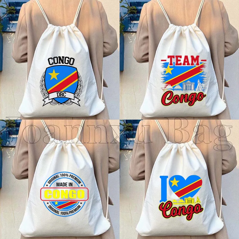 

Democratic Republic Congo Flag Map Canvas Drawstring Bag Soccer Backpack Workout Gym Sackpack Gifts String Bag for Hiking Sports
