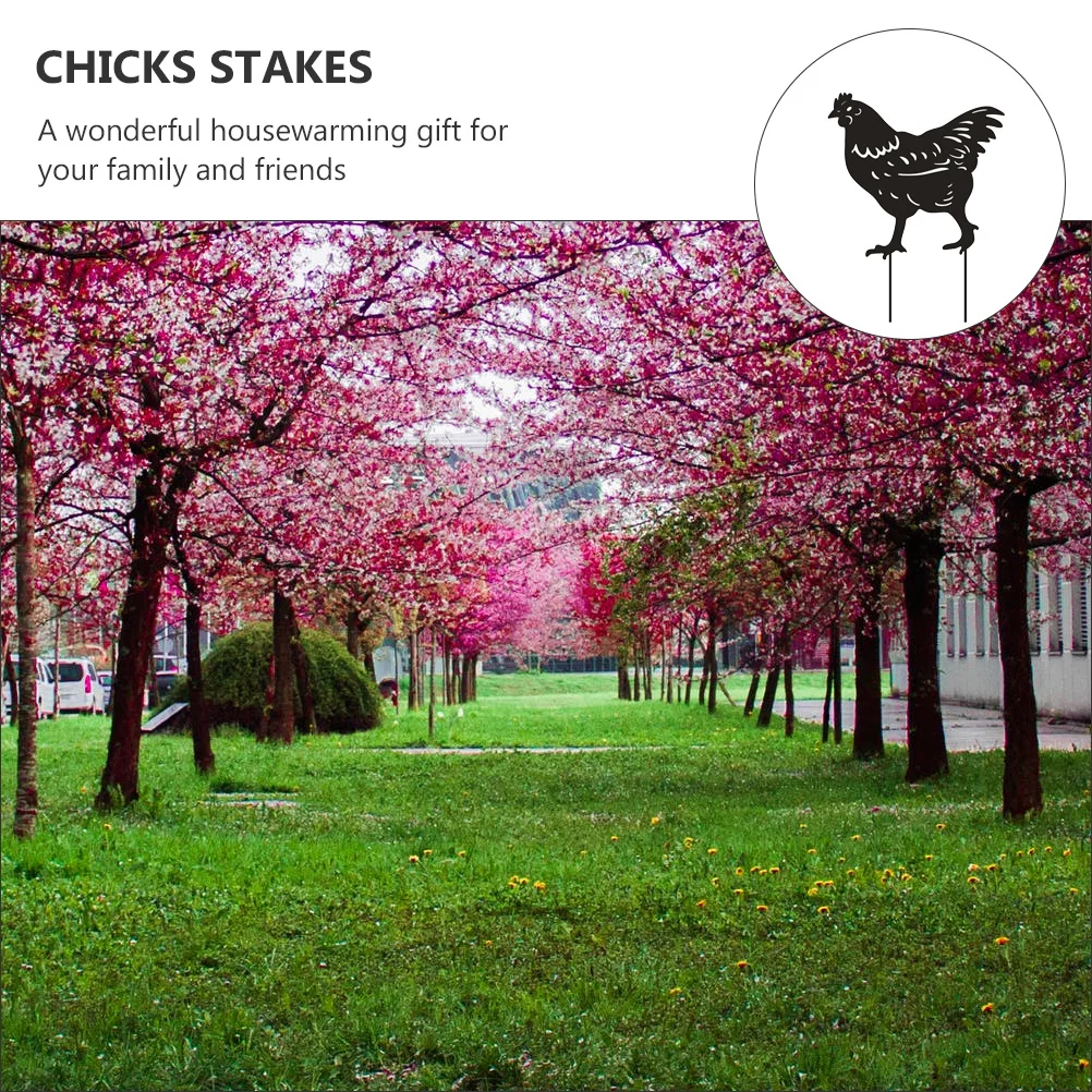 

Insert Card Metal Hollow Decorative Chicken Garden Ornaments Stakes Wrought Iron Lawn Chicks