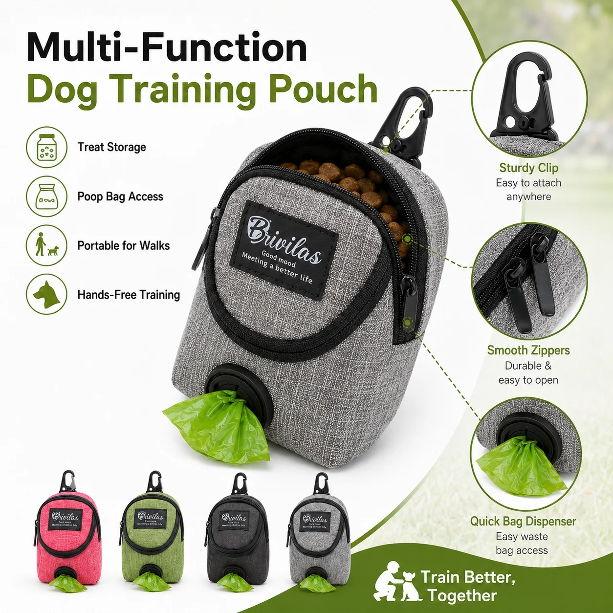 Tragbare Hundetrainingstasche, Leckerlibeutel mit Kotbeutelspender, zum Anklippen an die Leine, für Welpen, Spaziergänge und Outdoor-Training – Detail 4