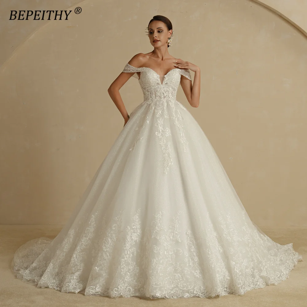 BEPEITHY Princess Sweetheart Wedding Dress For Women Ivory Glitter Skirt Sleeveless Court Train Vintage Bride Bridal Ball Gown