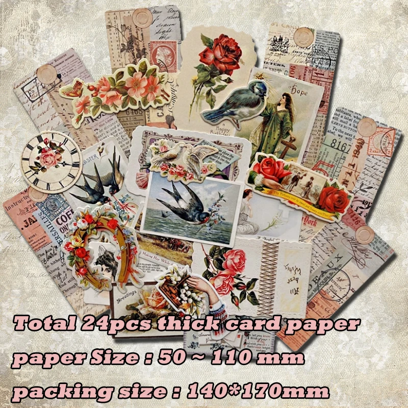 Panalisacraft 24pcs Thick paper Vintage Cardstock Die Cuts Collection Kit Scrapbooking Planner/Card Making/Journaling Project