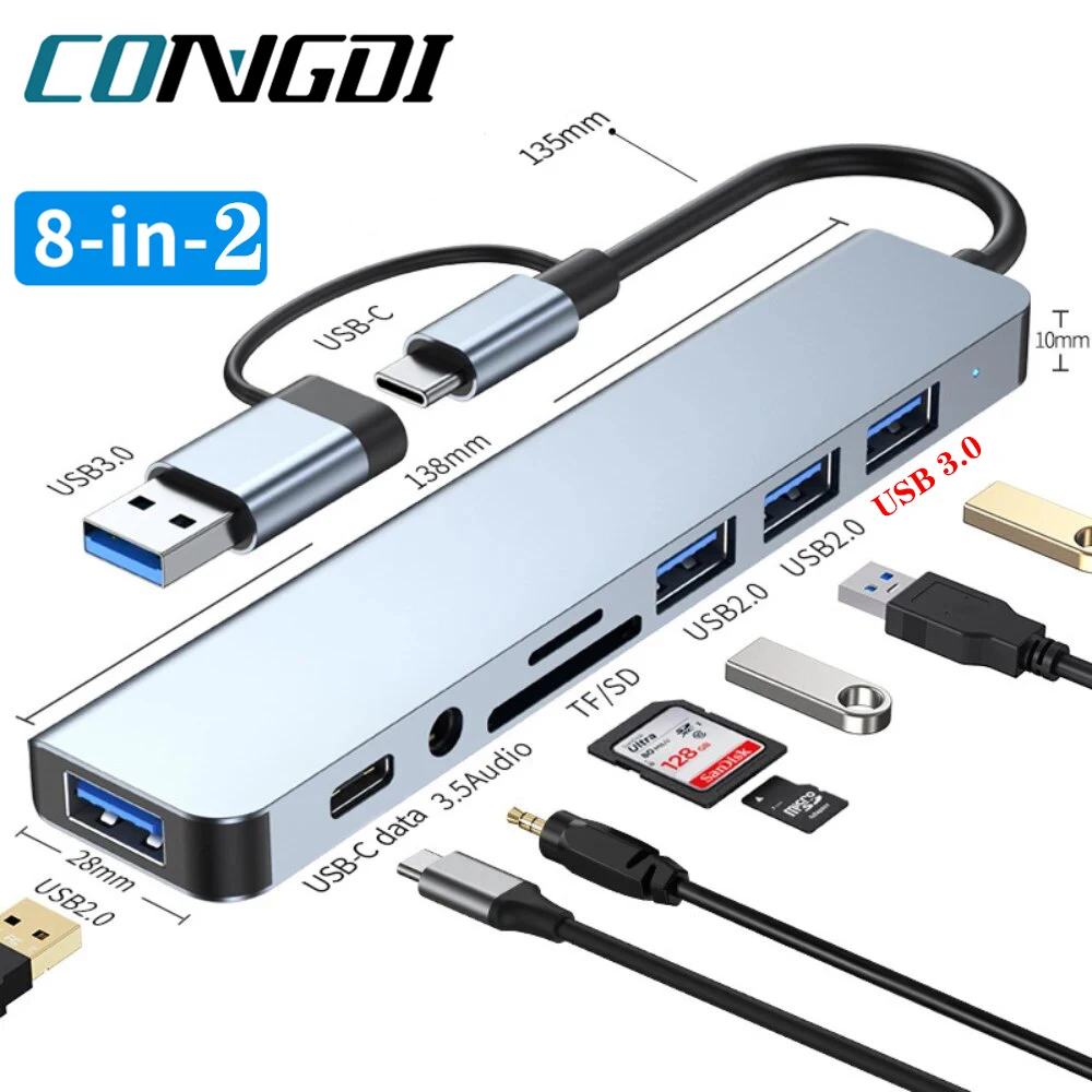 8-IN-2 USB HUB 3.0 USB C Type C HUB Dock Station High Speed Transmission USB Splitter Type C to USB OTG Adapter For Macbook Pro