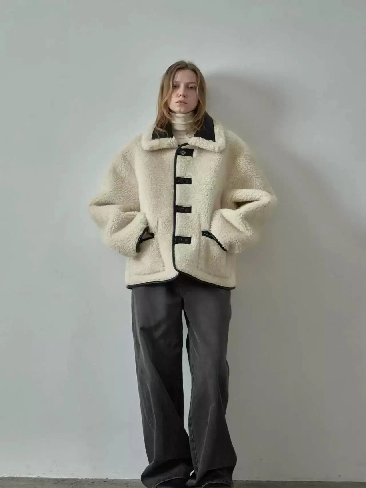 Double-Sided Wear Lamb Fur Jaet Collar Stand-Up Winter New Sle Faionable Women's Coat Inteated Leather And Fur