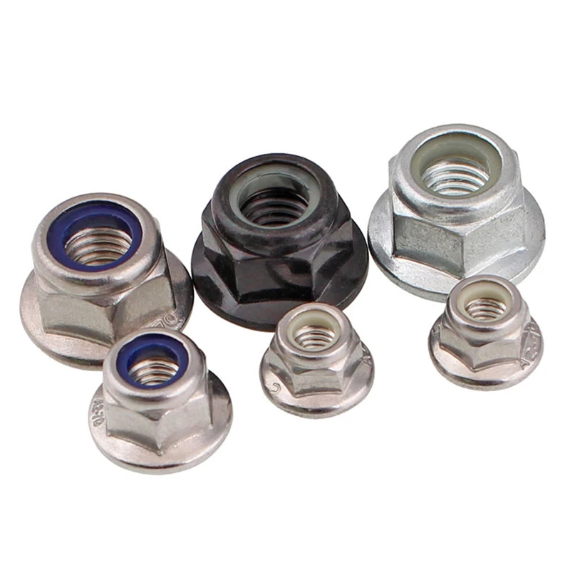 M3 M4 M5 M6 M8 M10 M12 Hex Flanged Nylon Insert Lock Nut Self-locking Locknut Nuts Black Steel/ 304 Stainless Steel