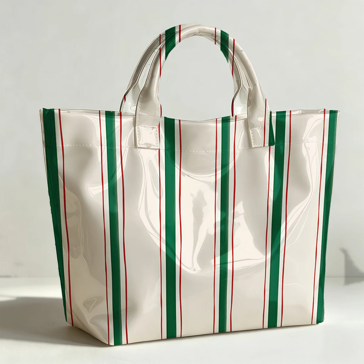 Christmas vertical stripes PVC Tote Bag Waterproof Transparent Jelly Bag Beach Bag Tote Pouch Bow Handbags Storage Bag