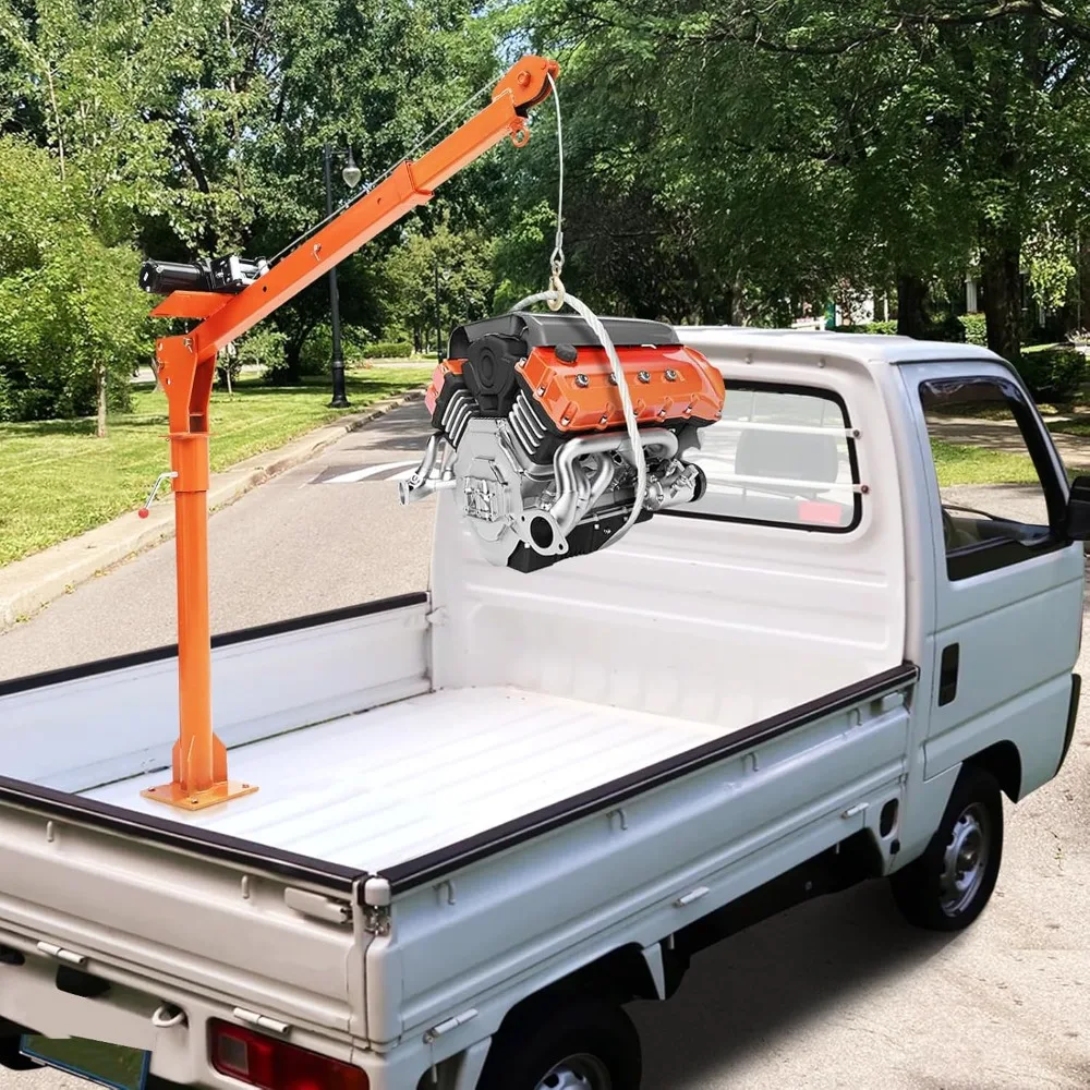 1100 lb Electric Pickup Truck Crane with Electric Winch 3500 lb 12V, Folding Truck-Mounted Crane, Painted Steel Pickup Truck