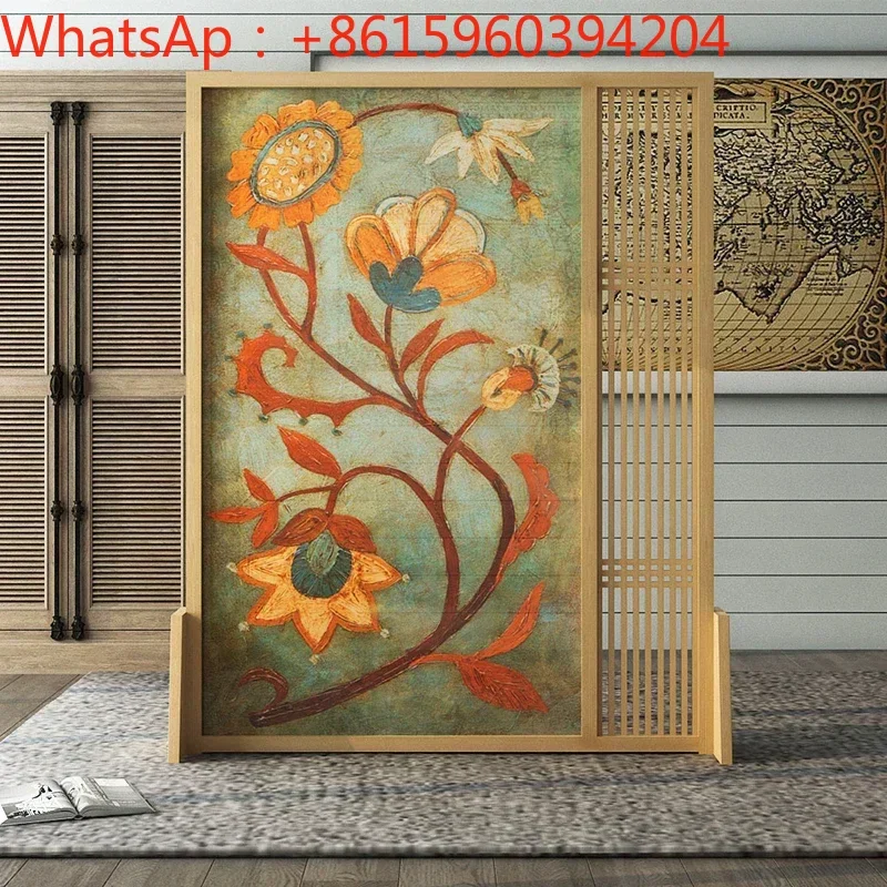 Custom solid wood American style abstract simple modern screen partition decoration living room porch sunflower pedestal screen