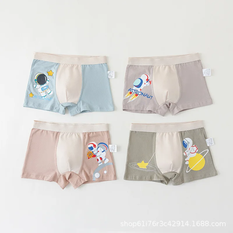4PCS/Set Children\'s Underwear Boys Cotton Panties 1-13Years Kids Cartoon Boxers Teenagers Double-decker U-shaped Design Panties
