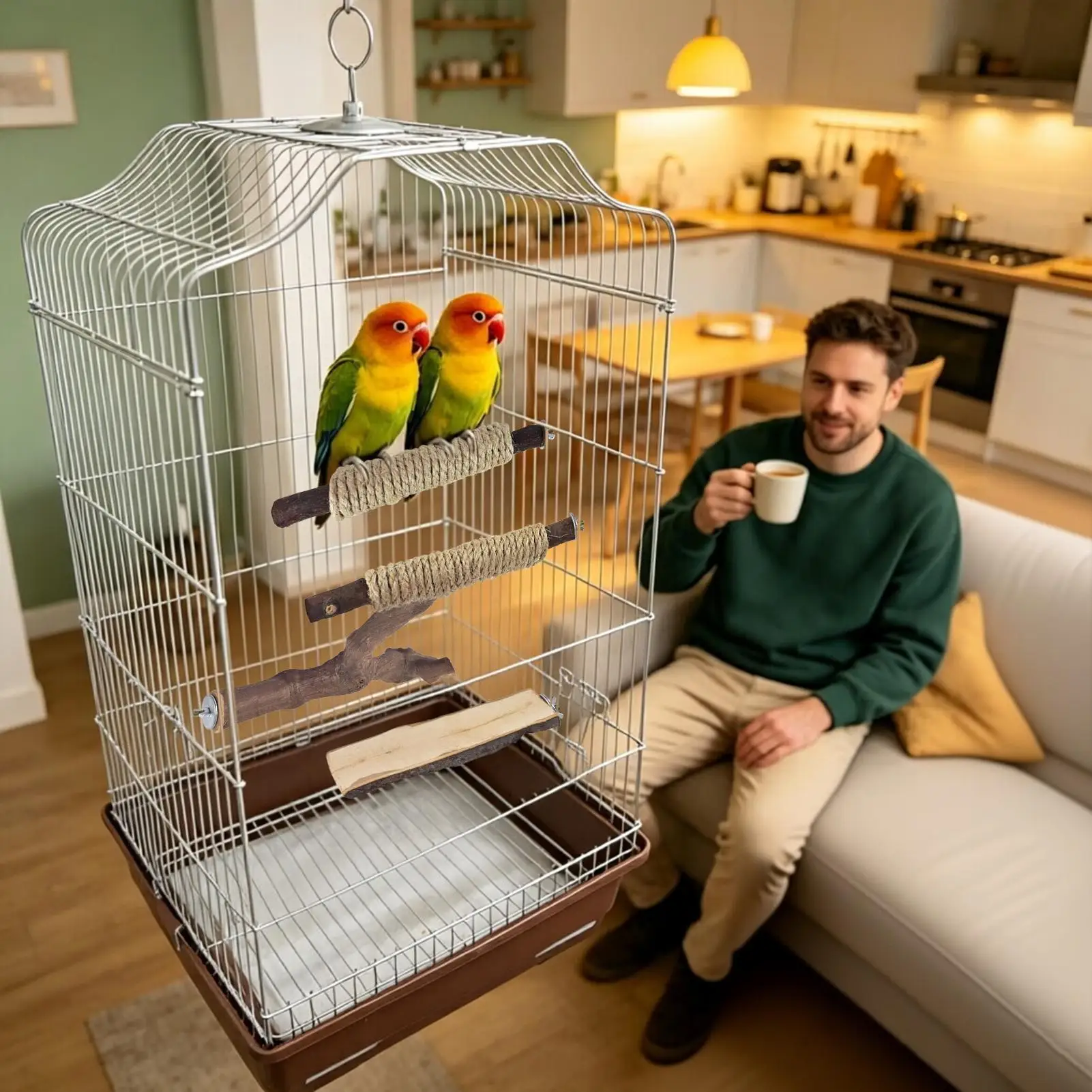 Parakeet Perches For Cage 5 Pieces Wood Macaw Grinder Branches Anti-slip Bird Cage Perch For Parakeet Beak Care Playground