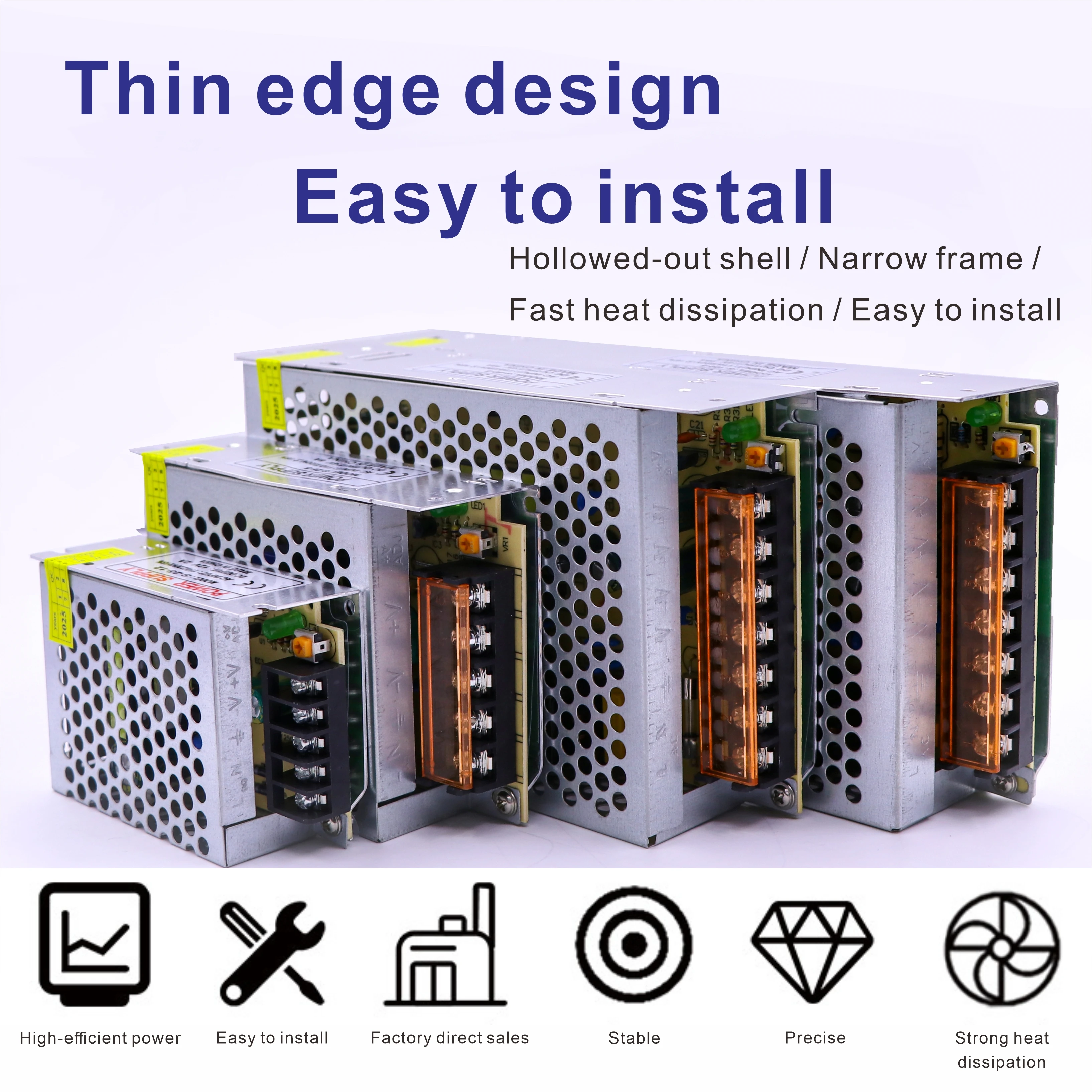 110V/220V switchable power transformer for LED low-voltage light strips, with DC5V/12V/24V output. The input and output are stab