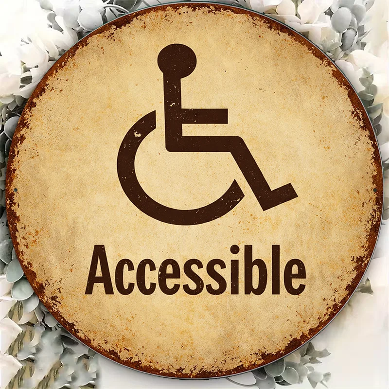 2D Flat, 1pc 8x8in/20x20cm 2D Flat Round Sign, Vintage Plaque for Accessible Pathways, Accessibility Facilities Decorative Sign,
