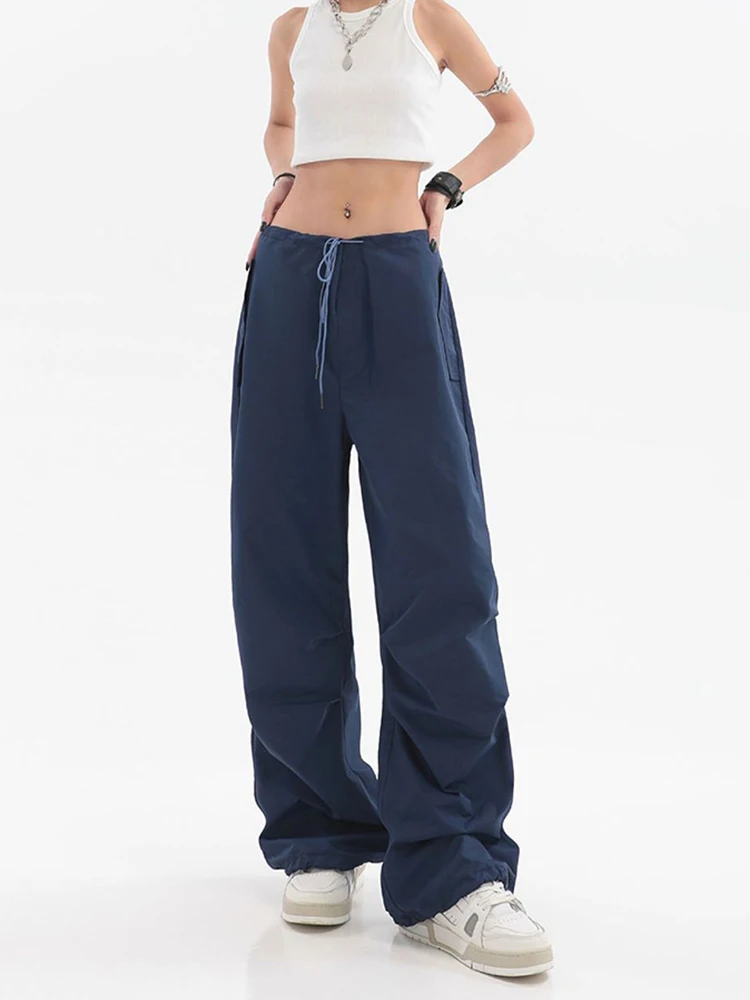 

Jmprs Hip Hop Women Pants High Waist Fashion Drawstring Streetwear Y2K Blue Trousers Designed American 90S Female Pants