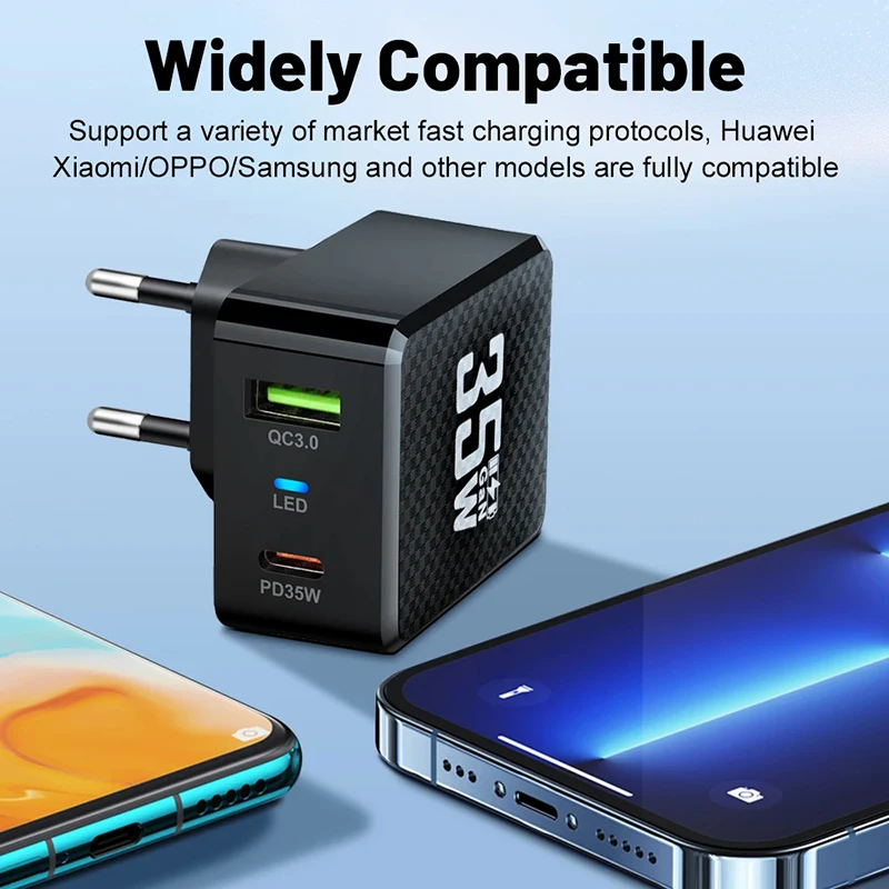 35 واط GaN USB نوع C شاحن اللوحي شاحن سريع QC3.0 PD3.0 محول الشحن آيفون 16 15 Xiaomi Poco F5 شاحن الكمبيوتر المحمول جديد 2025