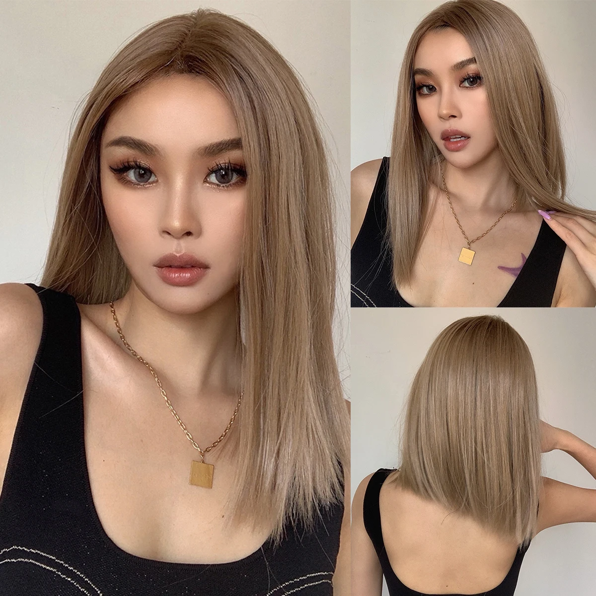 

LOUIS FERRE Blonde Bob Synthetic Wigs Heat Resistant Cosplay Natural Short Cut Wigs Light Golden Lace Front Hair Wigs for Women