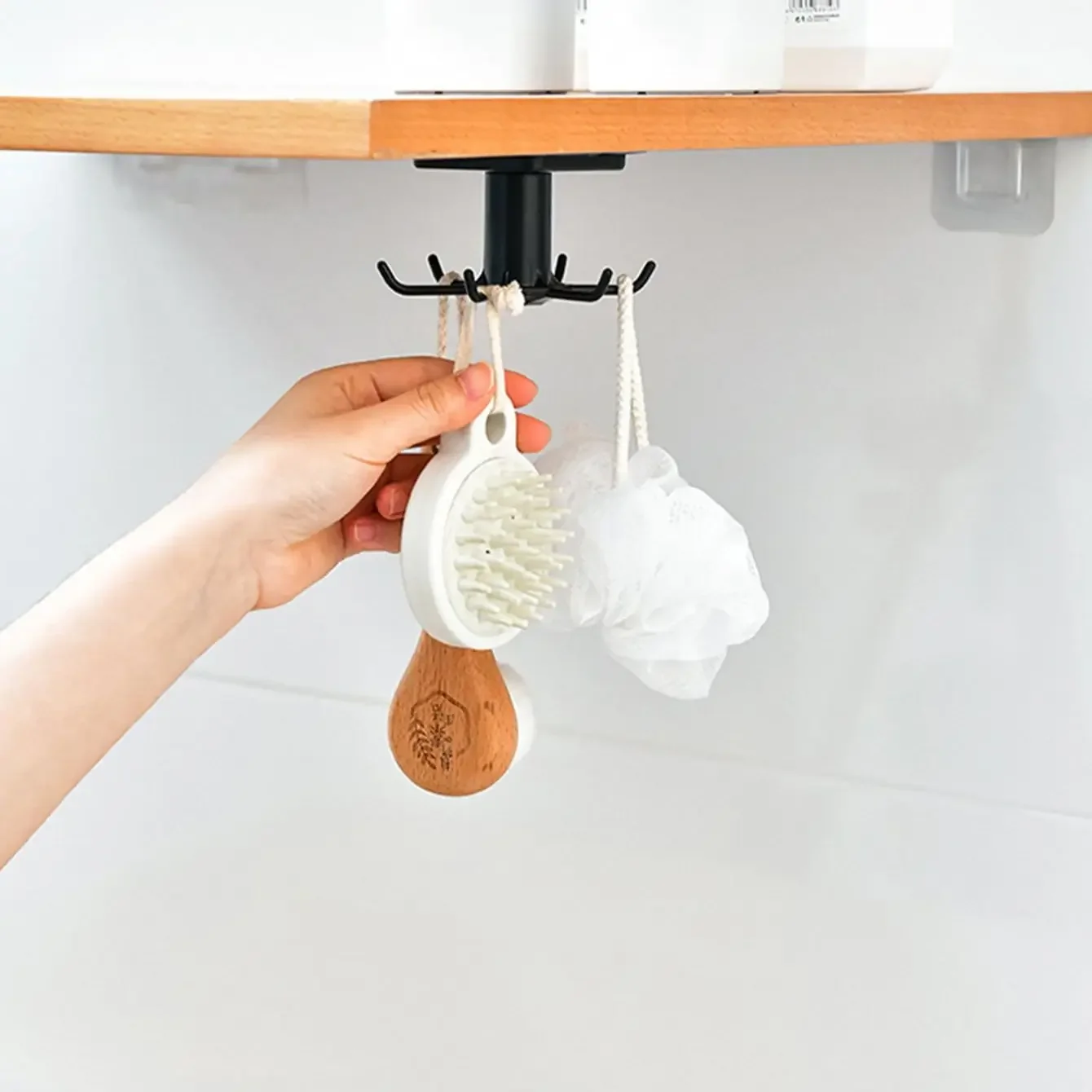 1/2pcs-Kitchen Hooks Rotating Storage Rack Without Punching Wall-Mounted Kitchenware Supplies Gods Multifunctional Shelves image 2