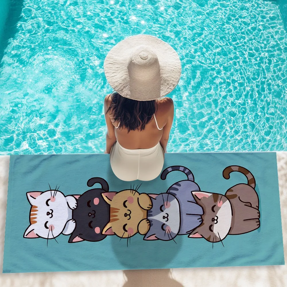 Microfiber Beach Towel Beach Towels Large Luxury Beach Towel Sunscreen Windproof Travel Blanket Patterned Kitten Cartoon