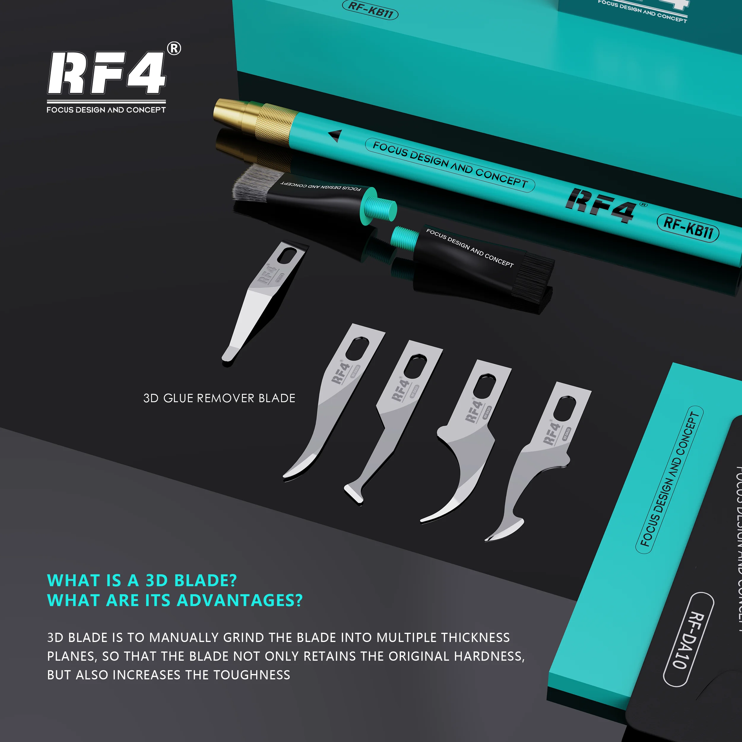 RF4/3D RF4-KB11 Glue Remover Blades/Brush + Blades+Handle/glue remover/head install hanlde/Mobile PCB repair tools