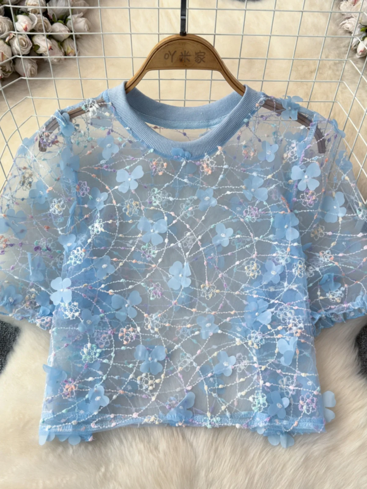 Coreano Sle Chic Lace Me Bubble Sve round Ne Top da donna Estate Nuovo arrivo Faion Commute Loose Fit ort Sve