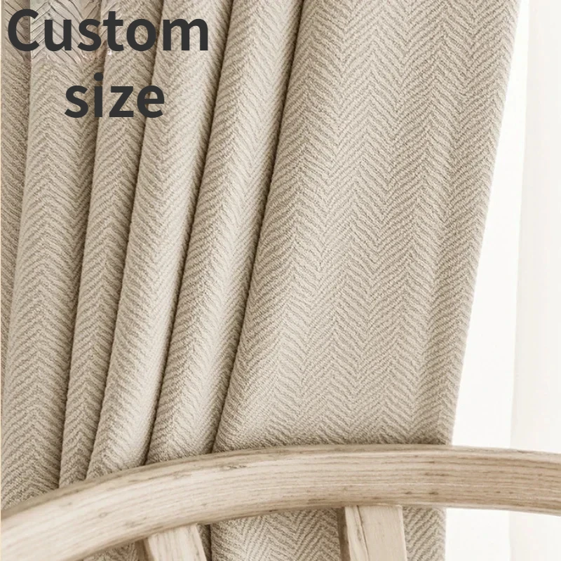 Custom Size Fashion Thick Chenille Beige Cream Luxury Curtains for Living Room Bedroom Blackout Texture Window Elegant