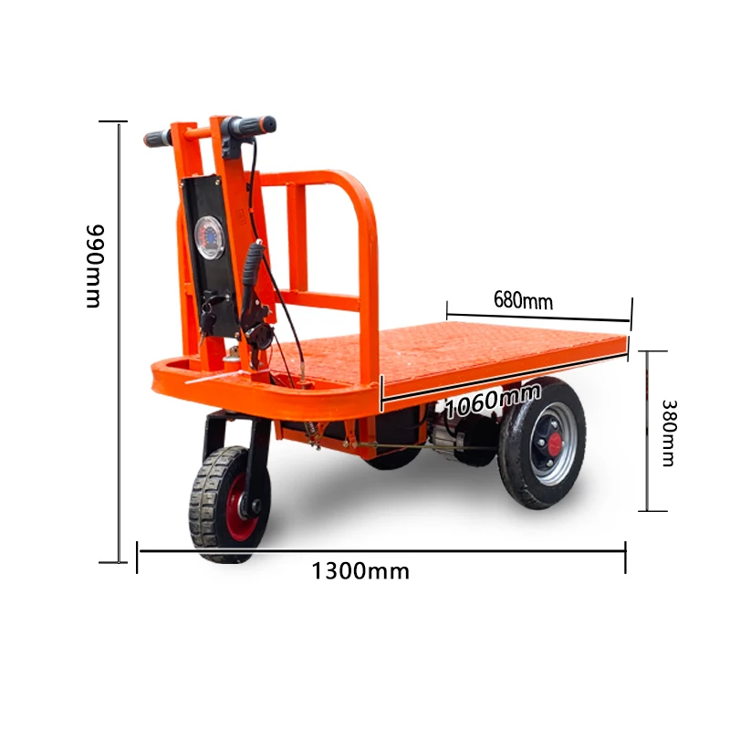 48v 1000W High Load Electric Flat Car Hand Push Flatbed Truck Pulls Goods and Pulls Brick Small Storage Trucks