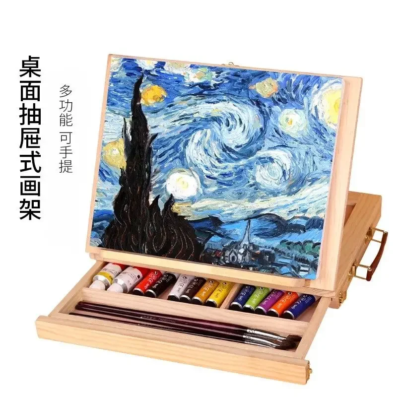 

Wooden Easel Painting Easel Artist Desk Portable Miniature Desk Folding Easel Table Box Oil Paint Accessories Art Supplies