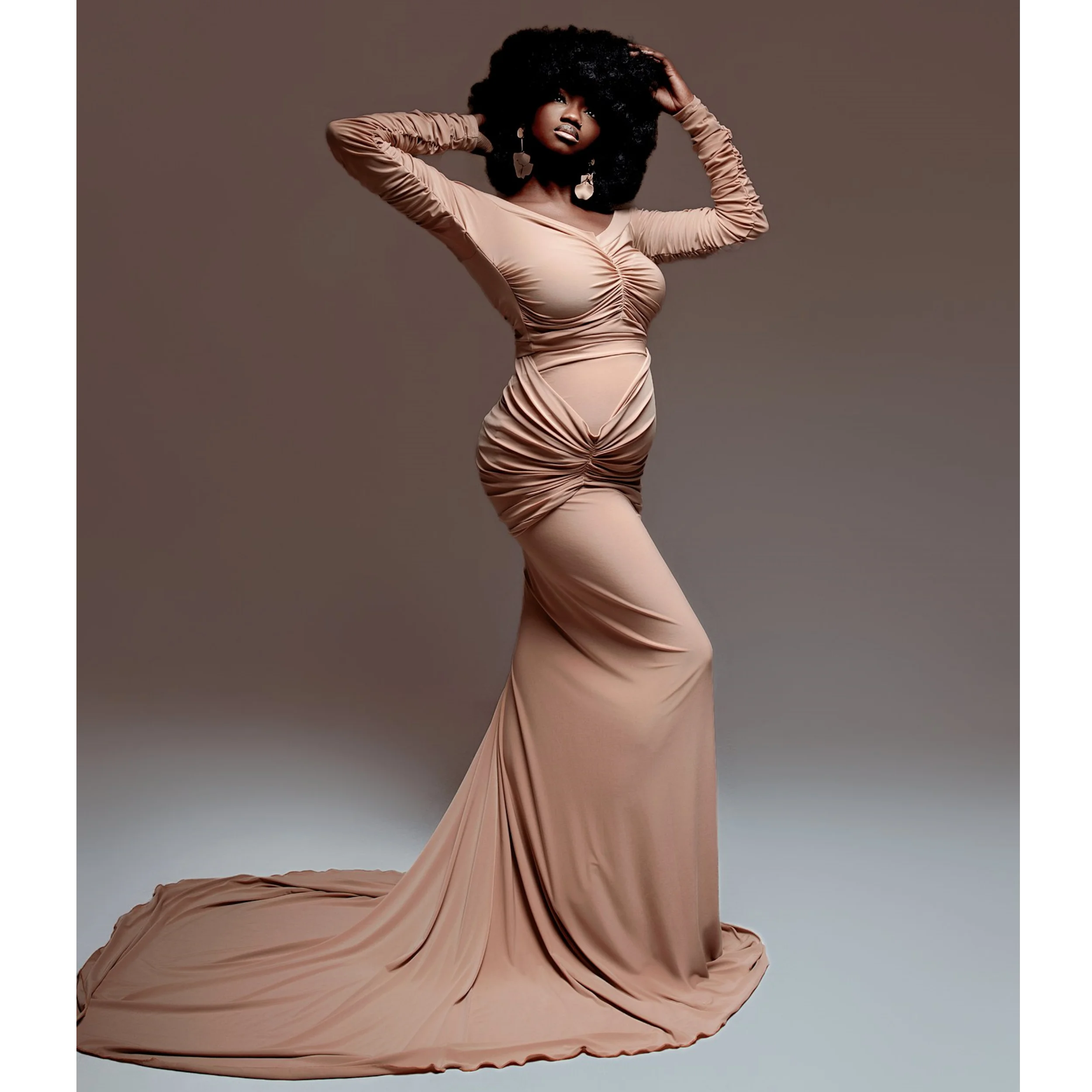 Linda Morden Mermaid Maternity Dress Off The Shoulder Pregnant Prom Gowns for Photoshoot Customized  Sweep Train Babyshower Robe