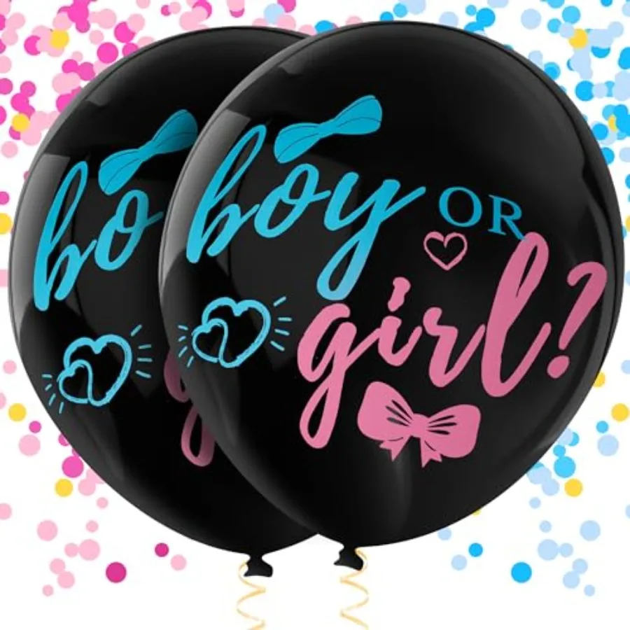 

Gender Reveal Balloon Pop - 36 Inch Baby Gender Reveal Balloons With Confetti, 2 Pcs Boy or Girl Balloon Gender Reveal Black La