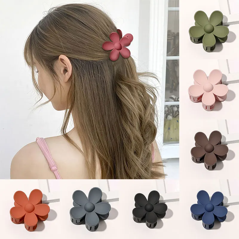 Fashion Women Plastic Hair Claws Crab Clamps Charm Solid Color Flower Shape Lady Small Hair Clips Headdress Hair Accessories