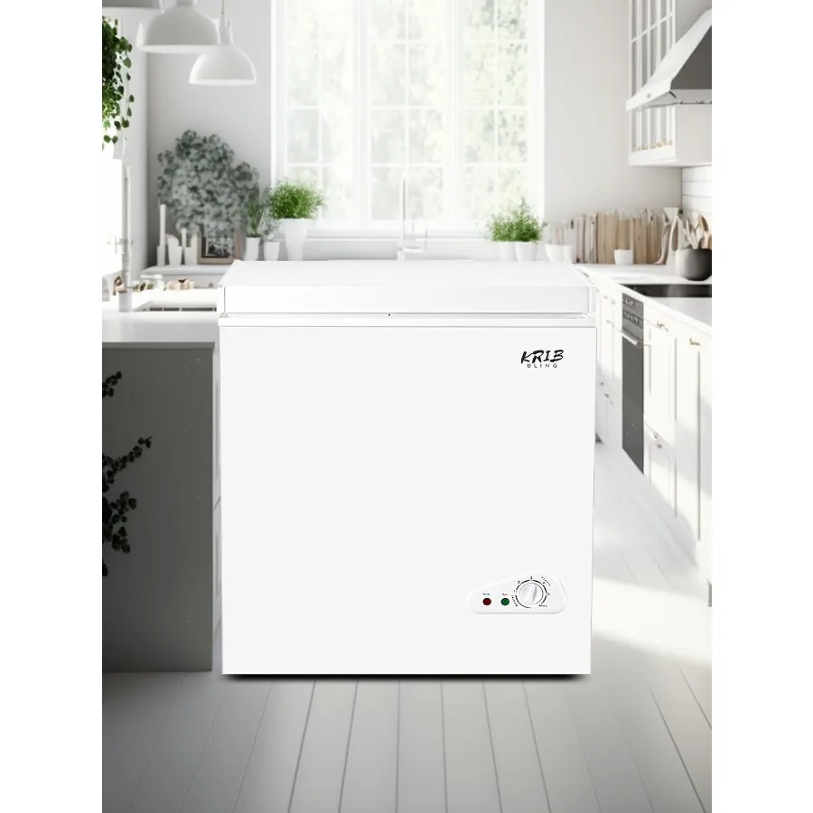 فريزر الصدر 5.0 قدم مكعب، فريزر أبيض مدمج مع ترموستات قابل للتعديل وسلة تخزين قابلة للإزالة لقاعدة جراج المطبخ