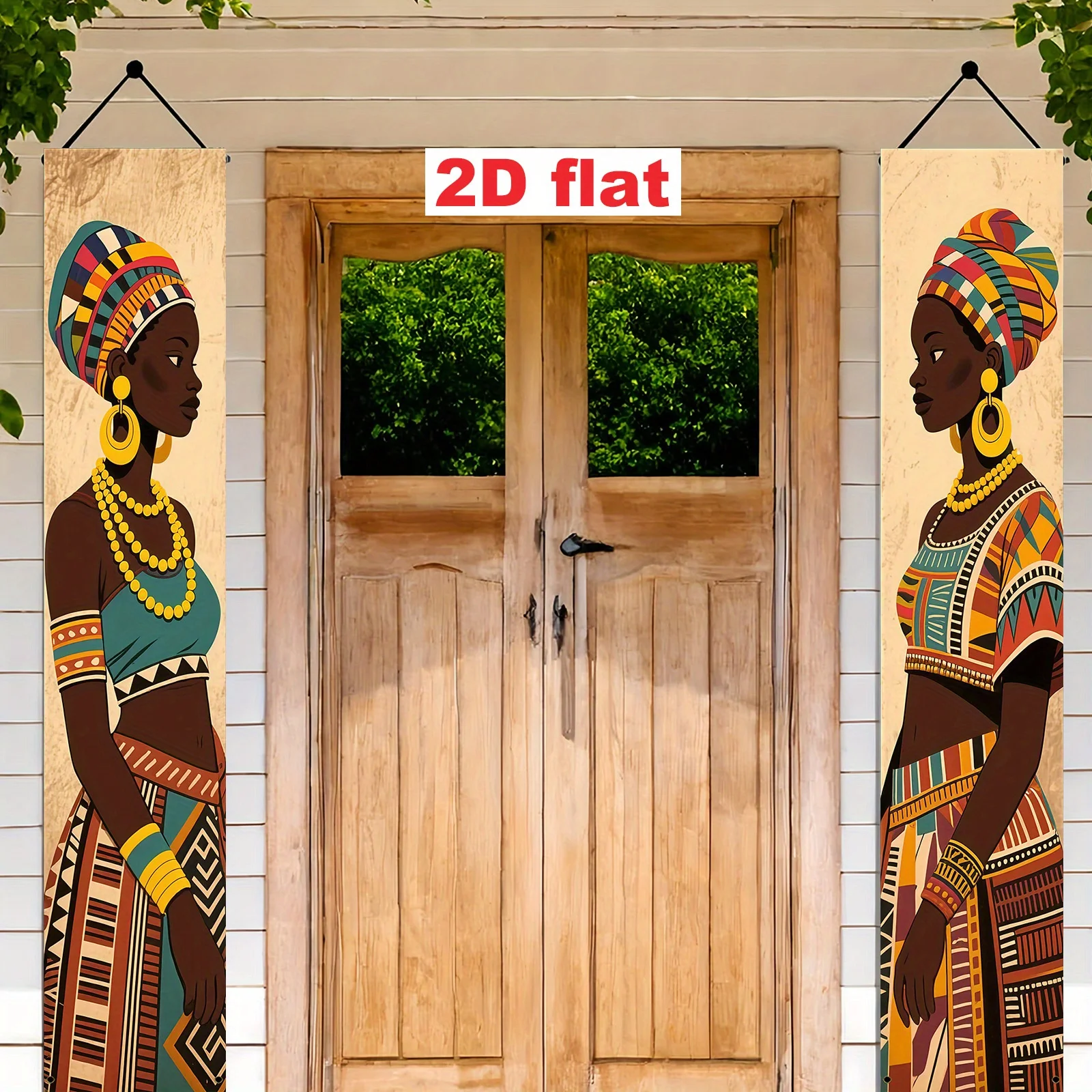 1 Paar, 2D flache, dekorative Türkupletts im afrikanischen Kulturstil, afrikanische Figuren im traditionellen Kostüm-Design. – Detail 7