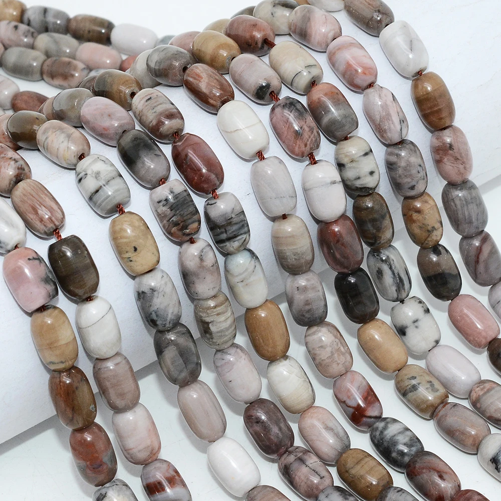 Natural Petrified Wood Drum Beads, Size About 8x12mm