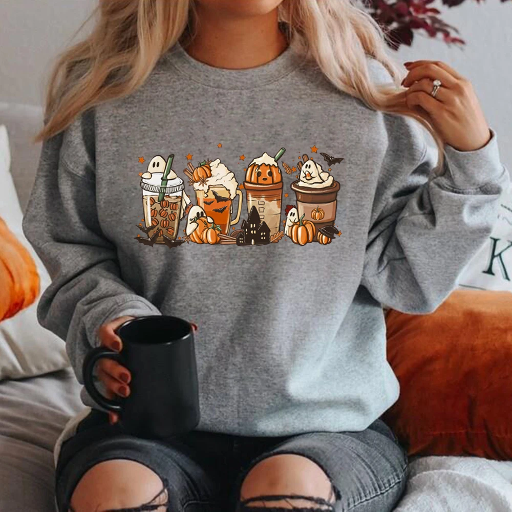 Fall Coffee Sweatshirt Cute Fall Hoodies Thanksgiving Pullovers Halloween Gift Unisex Long Sleeve Sweatshirt Coffee Lover Tops