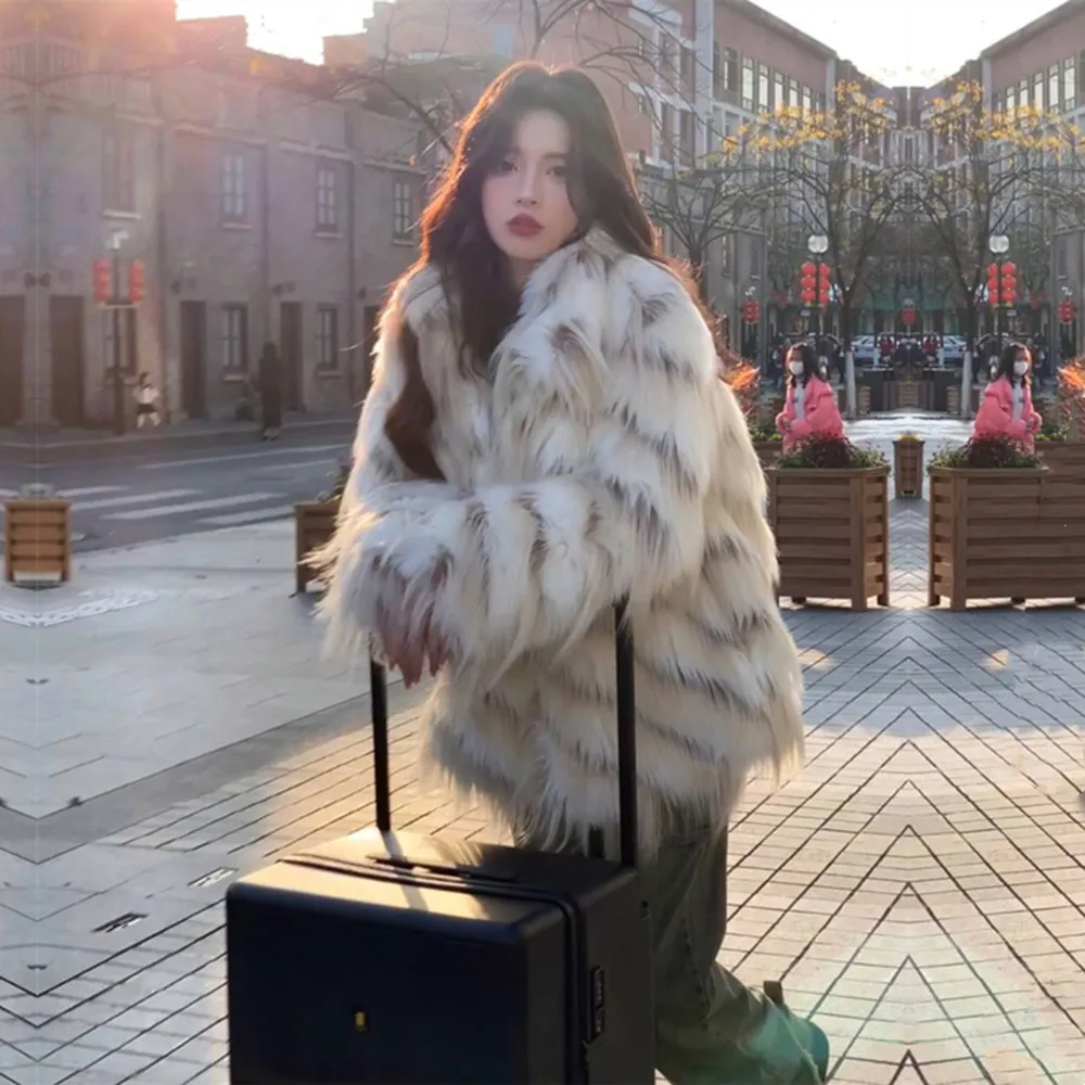 Winter Hot Girl Fashion Fur Coat Ladies Elegant Korean Style Faux Fox Jackets For Women Thicken Environmental Friendly Outerwear