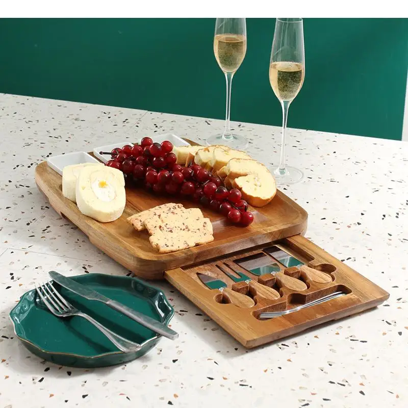 

Wooden Cheese Board Set Butter Dish with Drawer Western Tableware Cheese Plate Bread Pan Fruit Plate Dessert Plates Snack Bowl