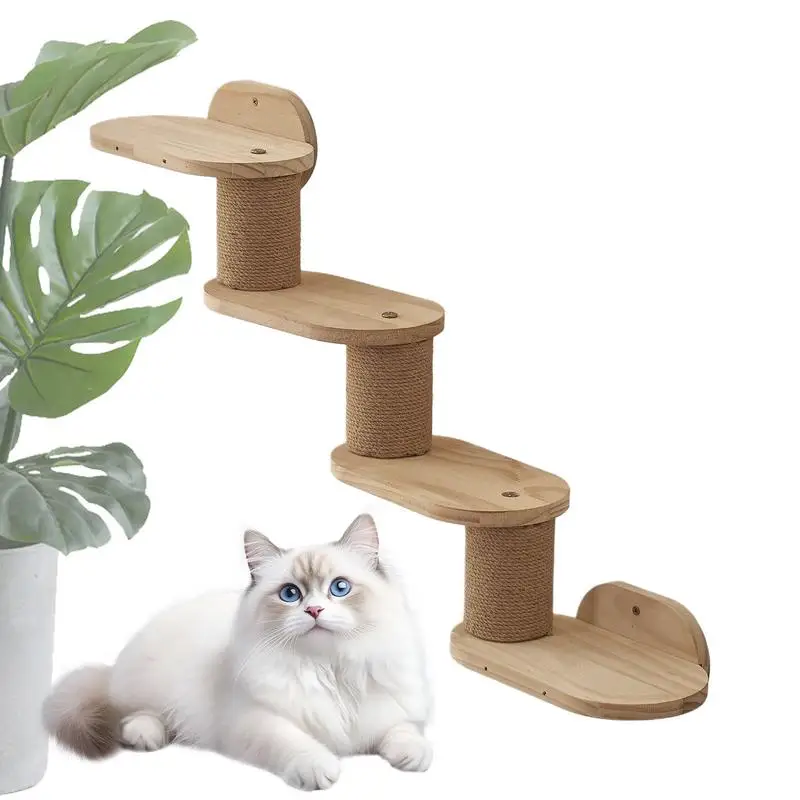 

Cat Wall Wall Mounted Cat Furniture Wooden Floating Climber Ladder Stairs Scratcher Playground Station For Indoor Windowsill
