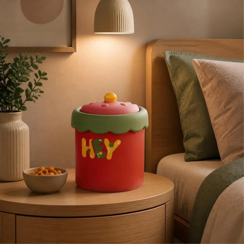 Cute Plastic Desktop Trash Can with Cover Portable Waste Paper Basket Stylish Look Cartoon Garbage Can Student