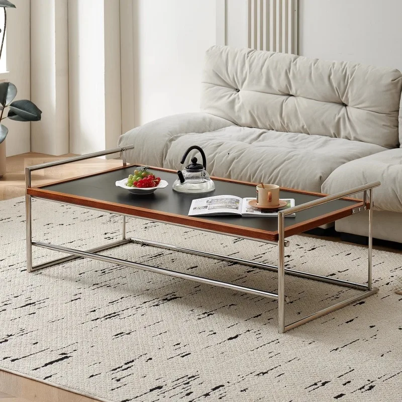 

Coffee table living room household flippable small apartment tea table retro solid wood stainless steel small tea table
