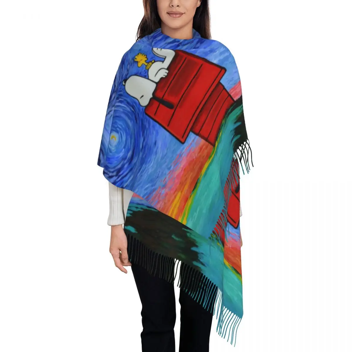 

Custom Ladies Large Cartoon Snoopy Scarves Women Winter Fall Thick Warm Tassel Shawl Wrap Scarf