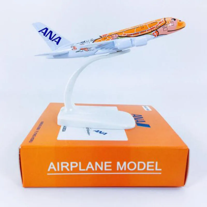 14CM 1/500 Scale A380 380 Japan ANA Airlines Orange Turtle KaLa Plane Aviation Model Alloy Aircraft collectible display souvenir