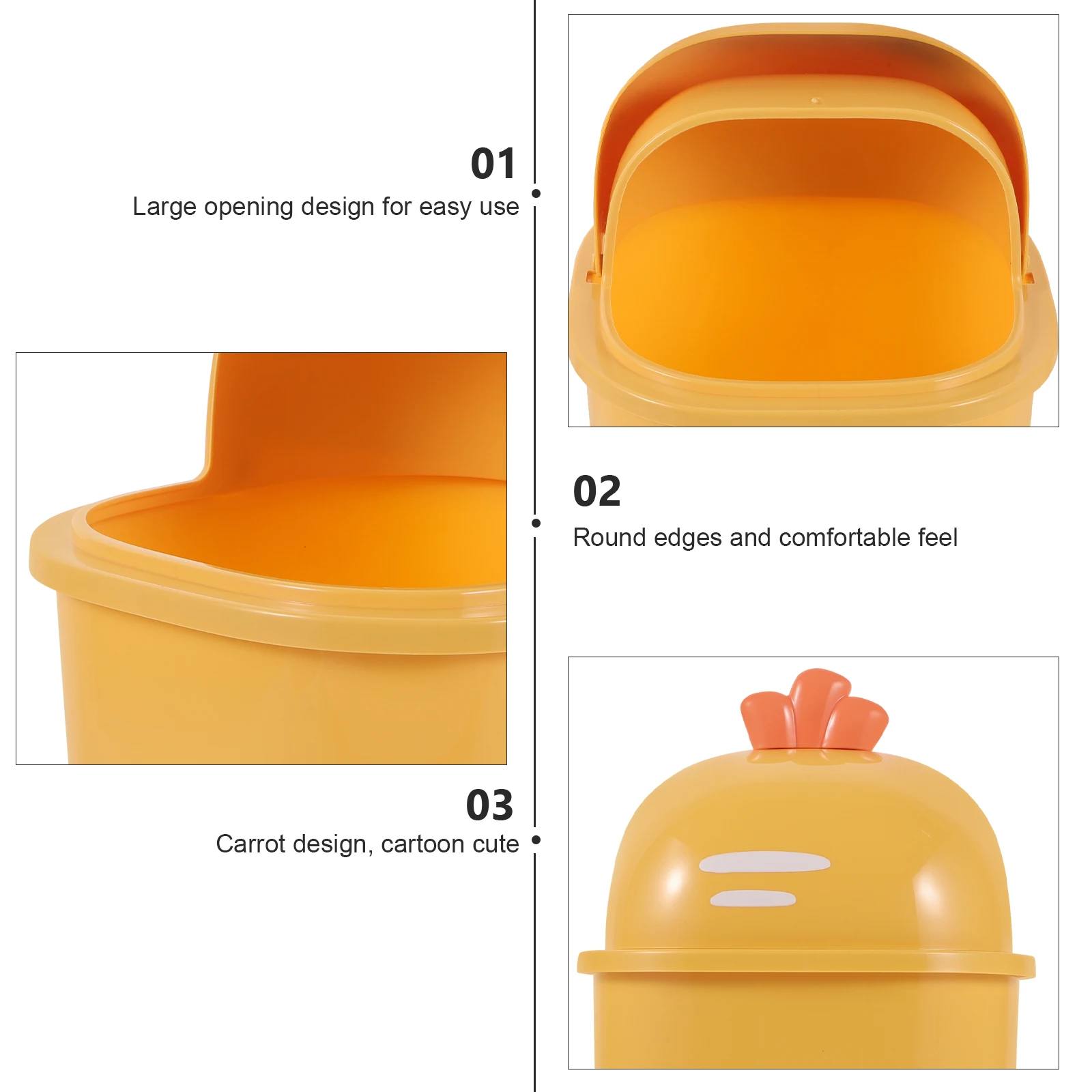 

Mini Trash Can Small Garbage Bin for Desk Desktop Wastebasket Yellow Carrot Design Lid Plastic Bin Home Office Bedroom