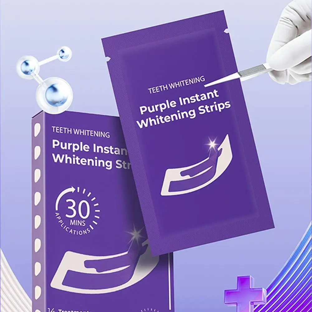 

Отбеливающие полоски для зубов V34 Purple: портативное средство для отбеливания зубов, освежающее дыхание, удаляющее пятна, наклейки для осветления зубов