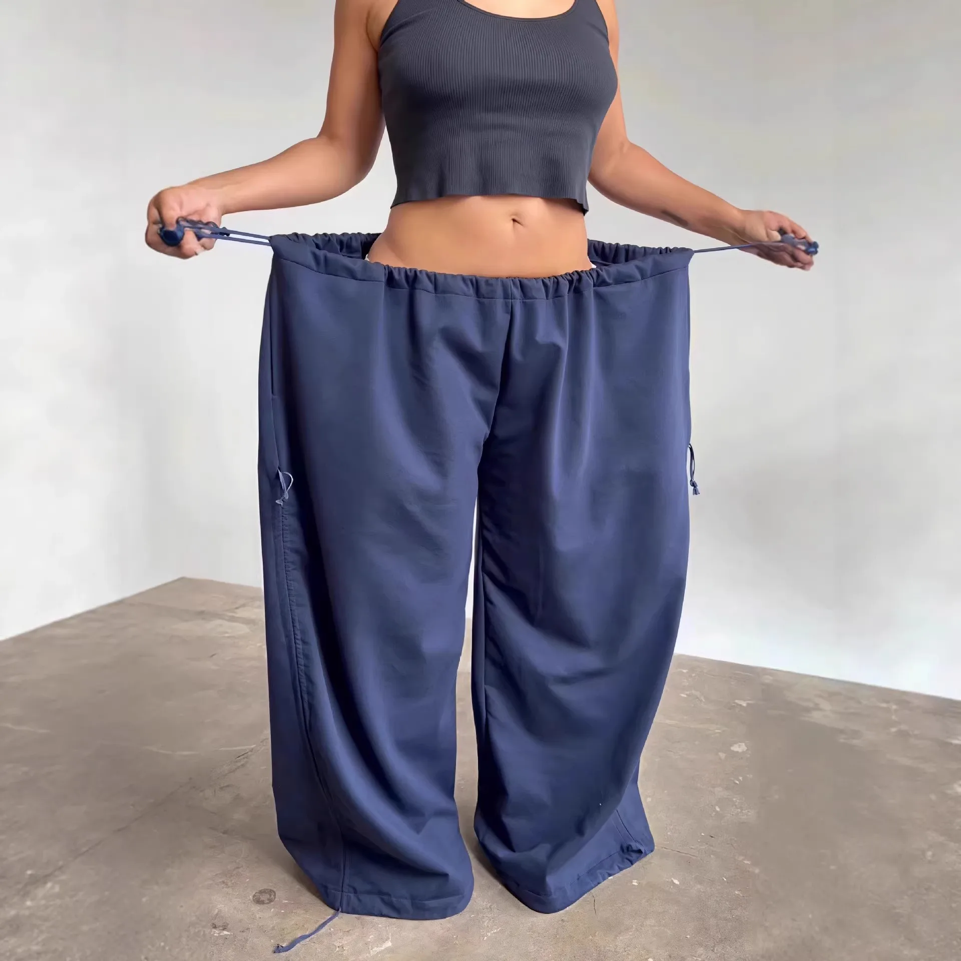 Women's Elastic Waist Drawstring Loose Fit Oversized Solid Color Pants Women's And Female Clothing Woman Clothes Bottoms