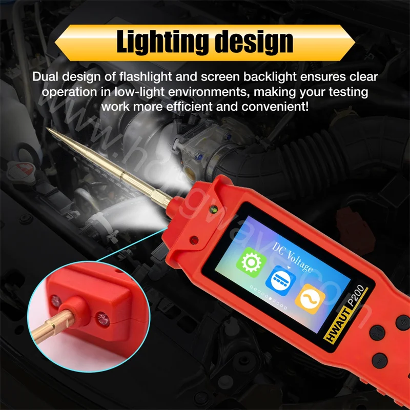 Probador de circuito automotriz P100 P200, herramienta de diagnóstico de sonda de potencia de 12V/24V, osciloscopio de pantalla TFT y protección contra sobrecarga de salida PWM