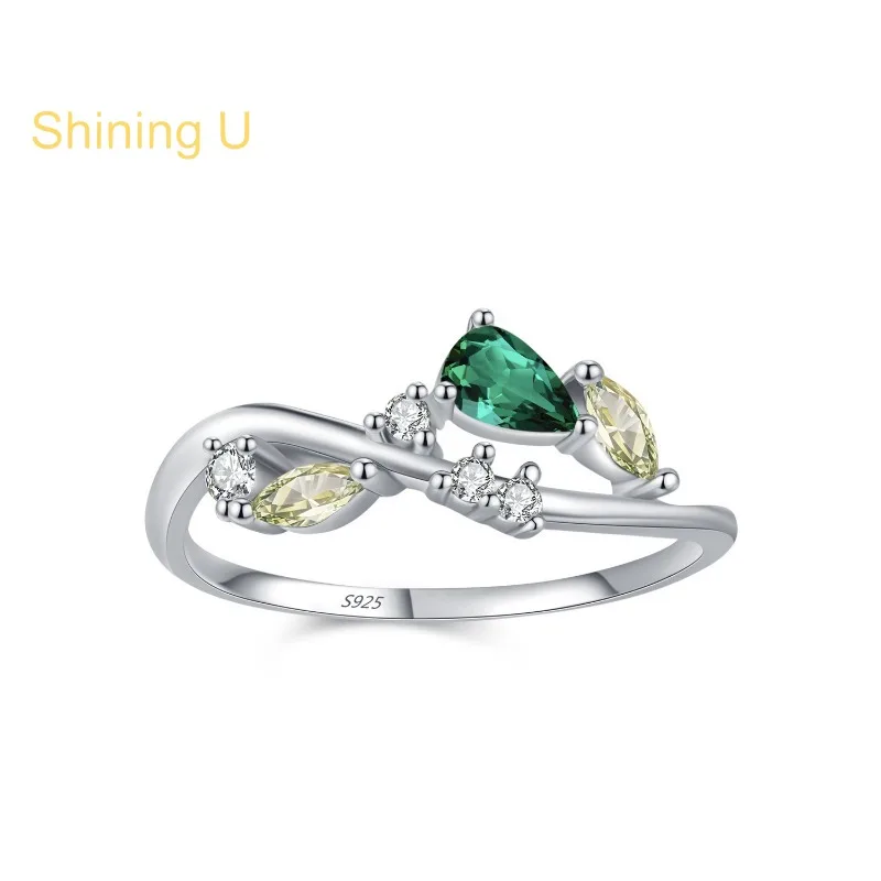

Кольцо Shining U из стерлингового серебра 925 пробы с изумрудными цирконами для женщин, изысканные ювелирные изделия, подарок на день рождения, весна