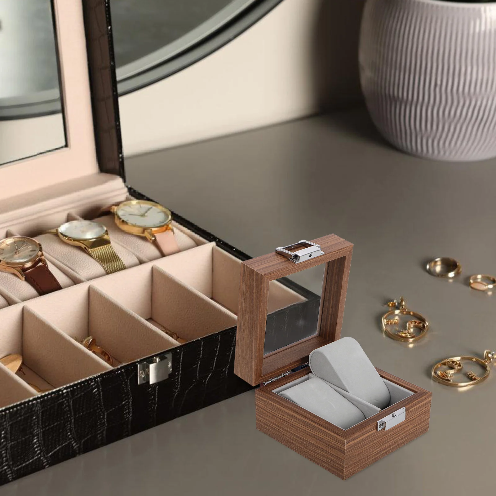 

Wooden Watch Storage Box Fine Workmanship Jewelry Packing Box for Bracelets Necklaces Rings Display Case Watch Display Case