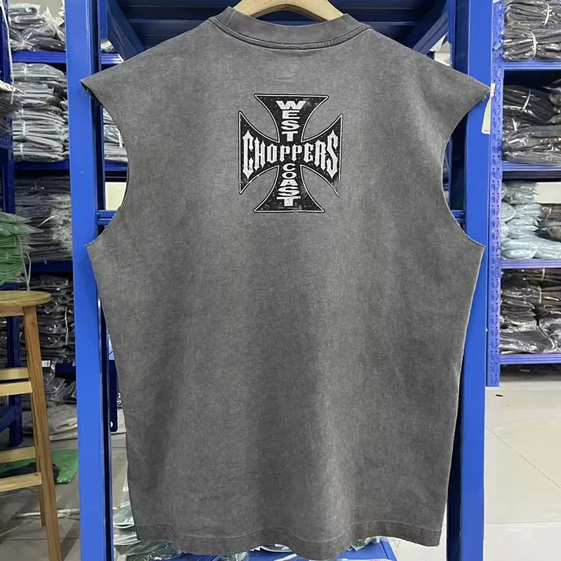 West Coast Choppers Sleeveless T-Shirt American Skull Print Men Women Washed Distressed Casual Versatile Tank Top