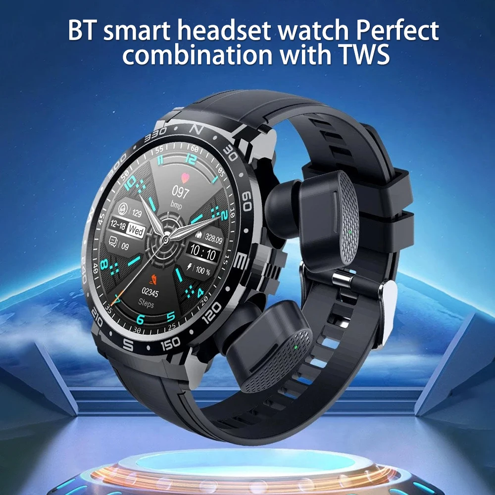 2 In 1 TWS Earphones Smart Watch Waterproof Wireless Bluetooth Dual Headset Call Health Blood Pressure Sports Music Smartwatch