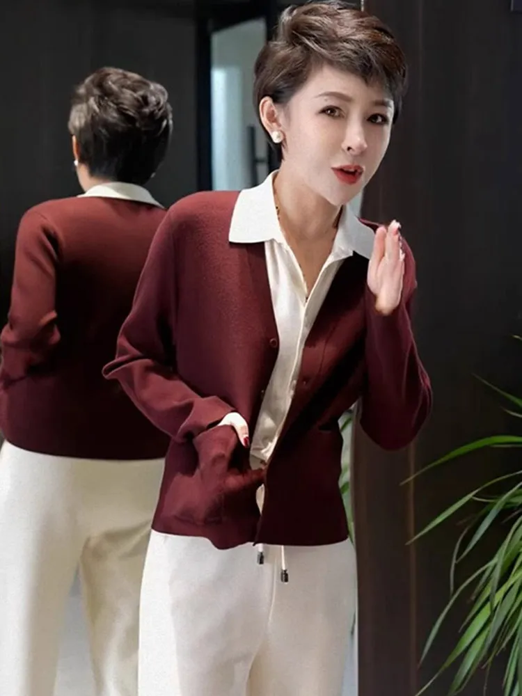 Ele Pure Color Knitted Open Cardigan Long Sve Casual Faionable Winter New Sle Age-Reversing Outerwear Women's Top