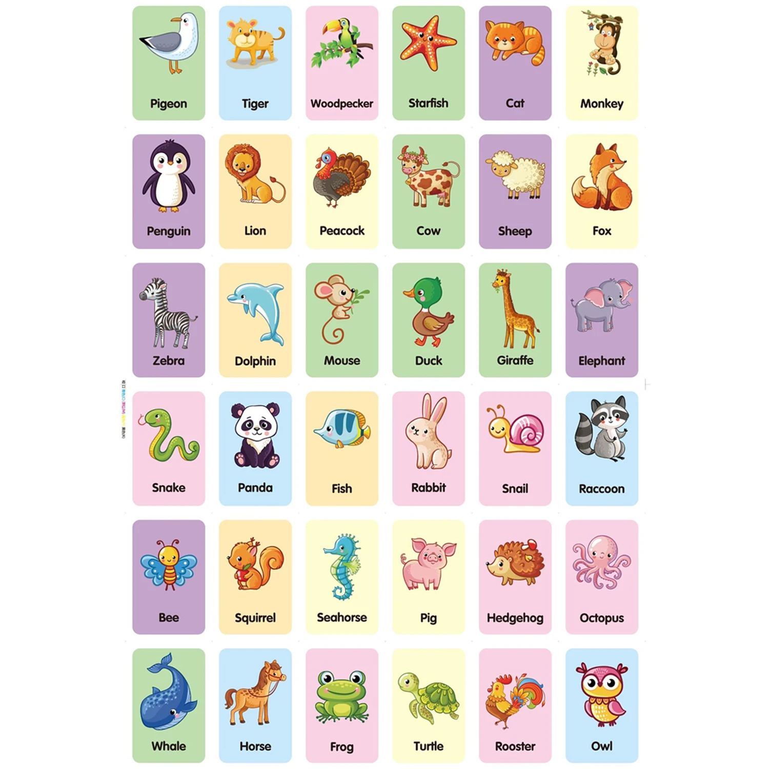 36PCS Funny Flash Cards Cognition Puzzle Early Education Learning Toys for Toddler Kids Boys Girls Birthday Gifts Animal